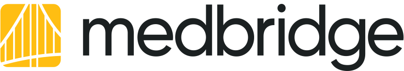 Medbridge logo with bold black text and a yellow geometric shape on the left.